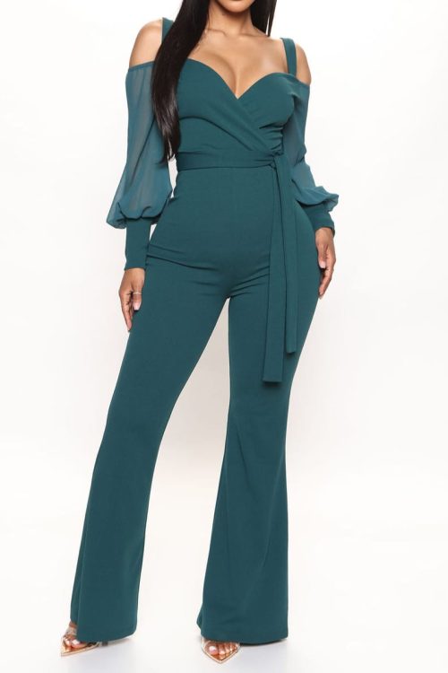 Off Shoulder Strap Flare Jumpsuit